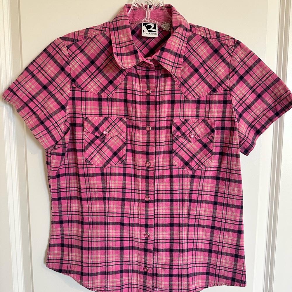 Rockies Pink Plaid Pearl Snap Shirt Medium - Picture 2 of 4
